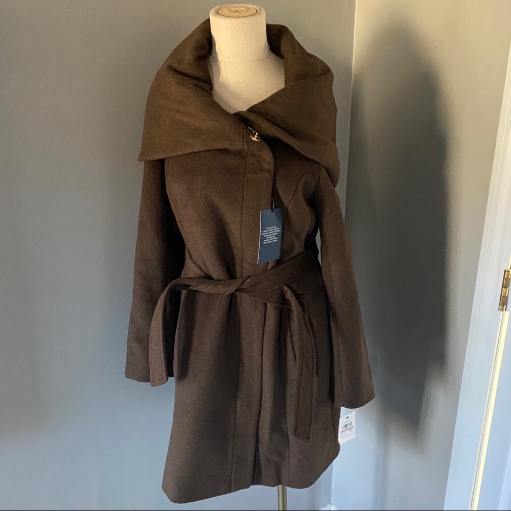 NWOT Cole Haan Wool Blend Cape Zip Jacket Brown Winter Coat 12 - Picture 4 of 8